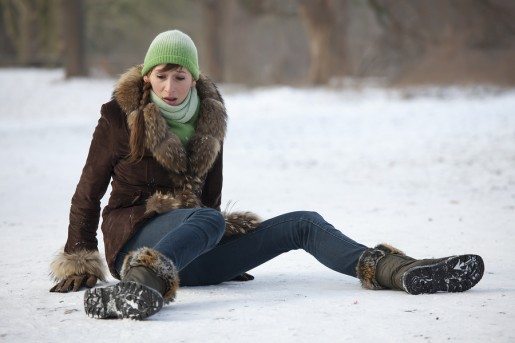Woman Slips On Snowy Road